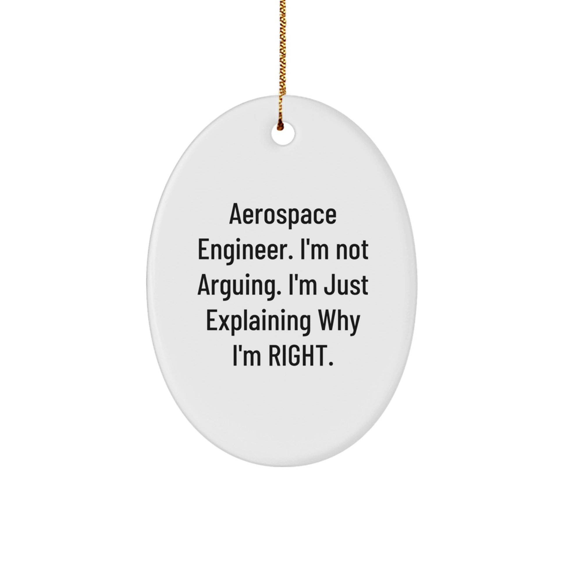 Gifts from Friends, Fun Aerospace Engineer Oval Ornament for Christmas, 'I'm Not Arguing. I'm Just Explaining Why I'm Right.' - Image 1