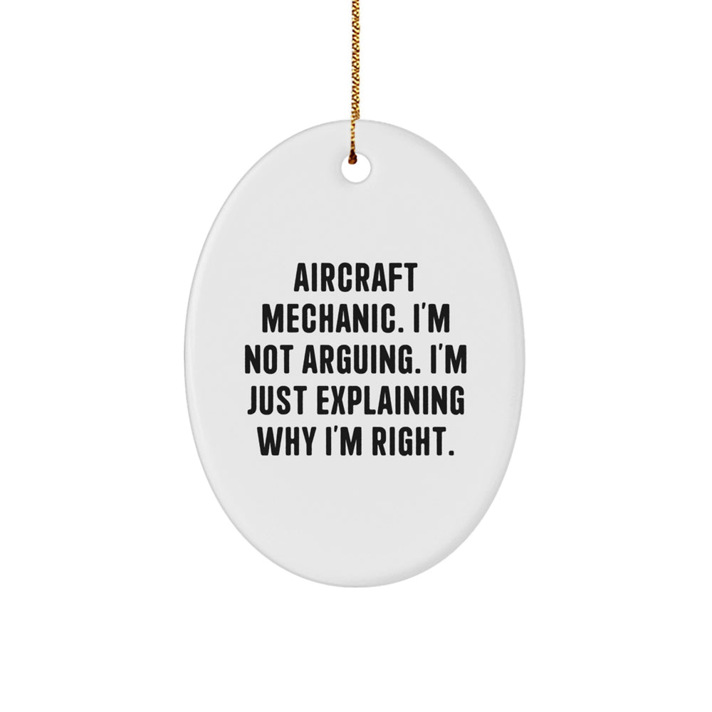 Funny Aircraft Mechanic Gifts from Friends, 'I'm Not Arguing. I'm Just Explaining Why I'm Right.' Oval Ornament for Christmas - Image 1