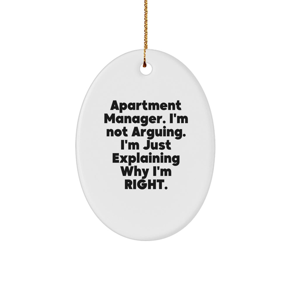 Funny Apartment Manager Gifts, 'I'm Not Arguing...' Oval Ornament for Christmas, Gifts from Friends, Family, or Coworkers - Image 1