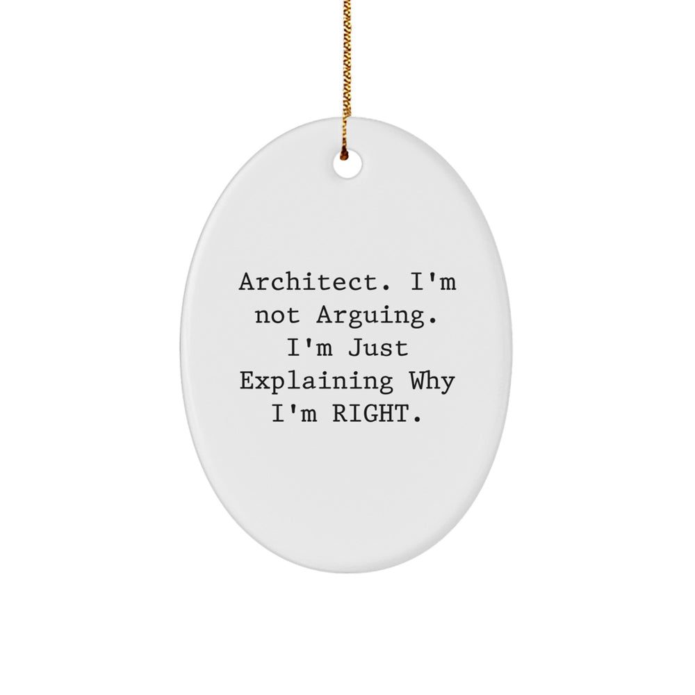 Architect Gifts, Funny Quote, Oval Ornament, White, Christmas Unique Gifts from Men to Coworkers, Gifts for Architects - Image 1