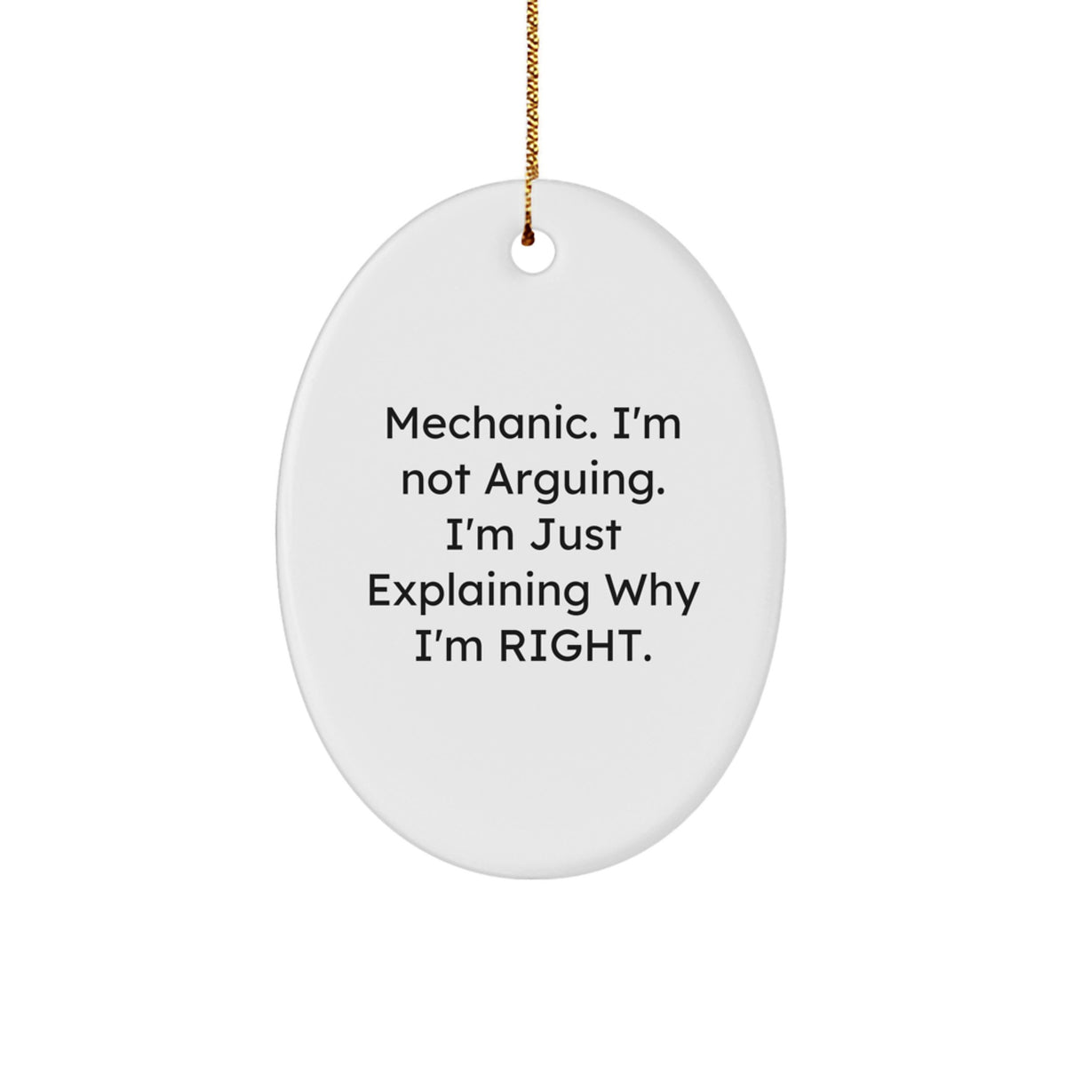 Mechanic Gifts from Friends - Funny Oval Ornament, 'Mechanic. I'm Not Arguing. I'm Just Explaining Why I'm Right.' - Christmas Unique Gifts for Mechanic Men or Women - Image 1