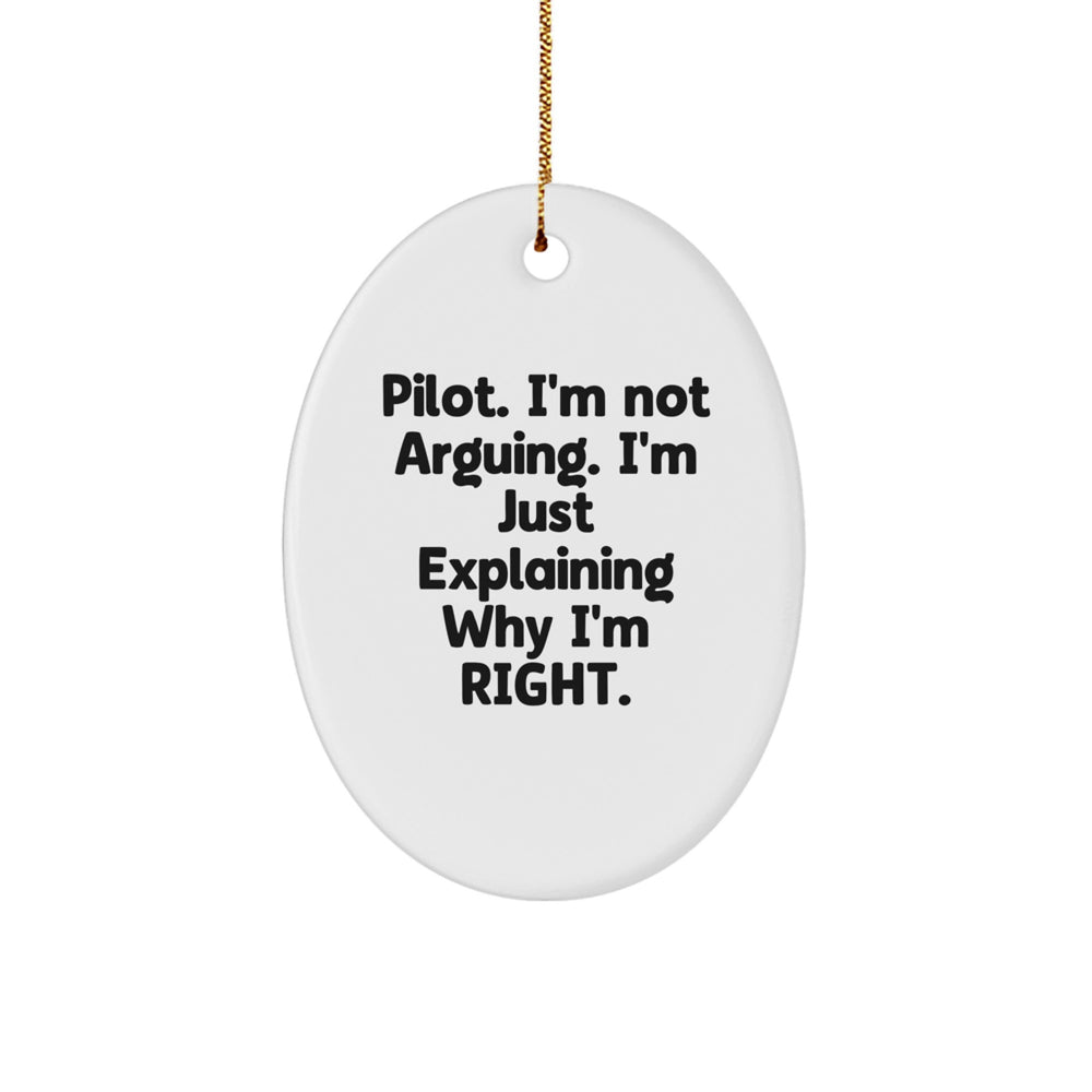 Pilot Gifts from Friends - Oval Ornament, Pilot Quote I'm Not Arguing, Christmas Unique Gifts for Men, Funny Pilot Birthday - Image 1