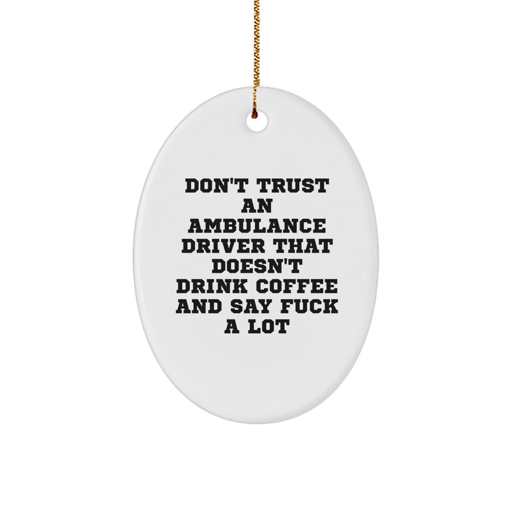 Ambulance Driver Gifts from Friends - Oval Ornament, Funny Quote, White, Christmas Unique Gifts for Ambulance Driver, Men, Women, Coworkers, Family - Image 1