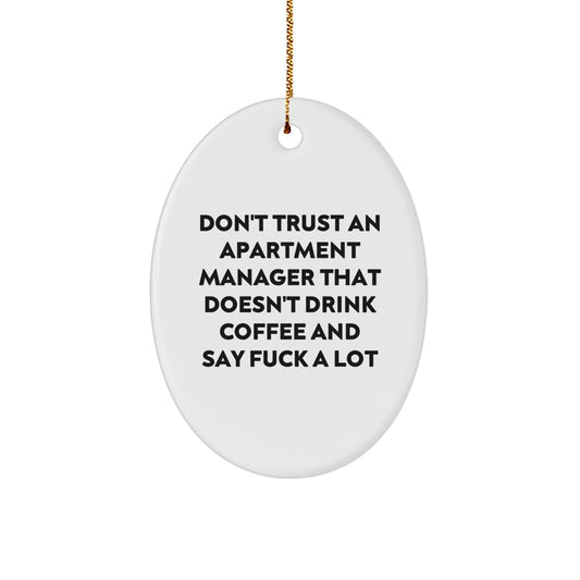 Gifts from Friends, Coworkers, or Family - Funny Apartment Manager Oval Ornament for Men, Women, or Coworkers 'Don't Trust...' - Image 1