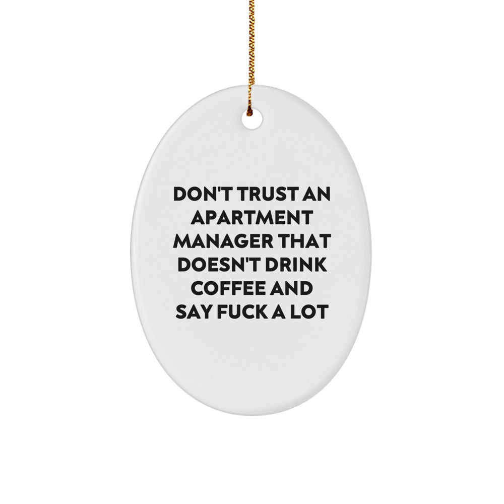 Gifts from Friends, Coworkers, or Family - Funny Apartment Manager Oval Ornament for Men, Women, or Coworkers 'Don't Trust...' - Image 1
