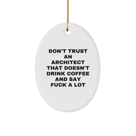 Funny Architect Gifts from Friends - Oval Ornament with 'Don't Trust An Architect That Doesn't Drink Coffee And Say F--k A Lot' Quote - Perfect for Christmas - Image 1