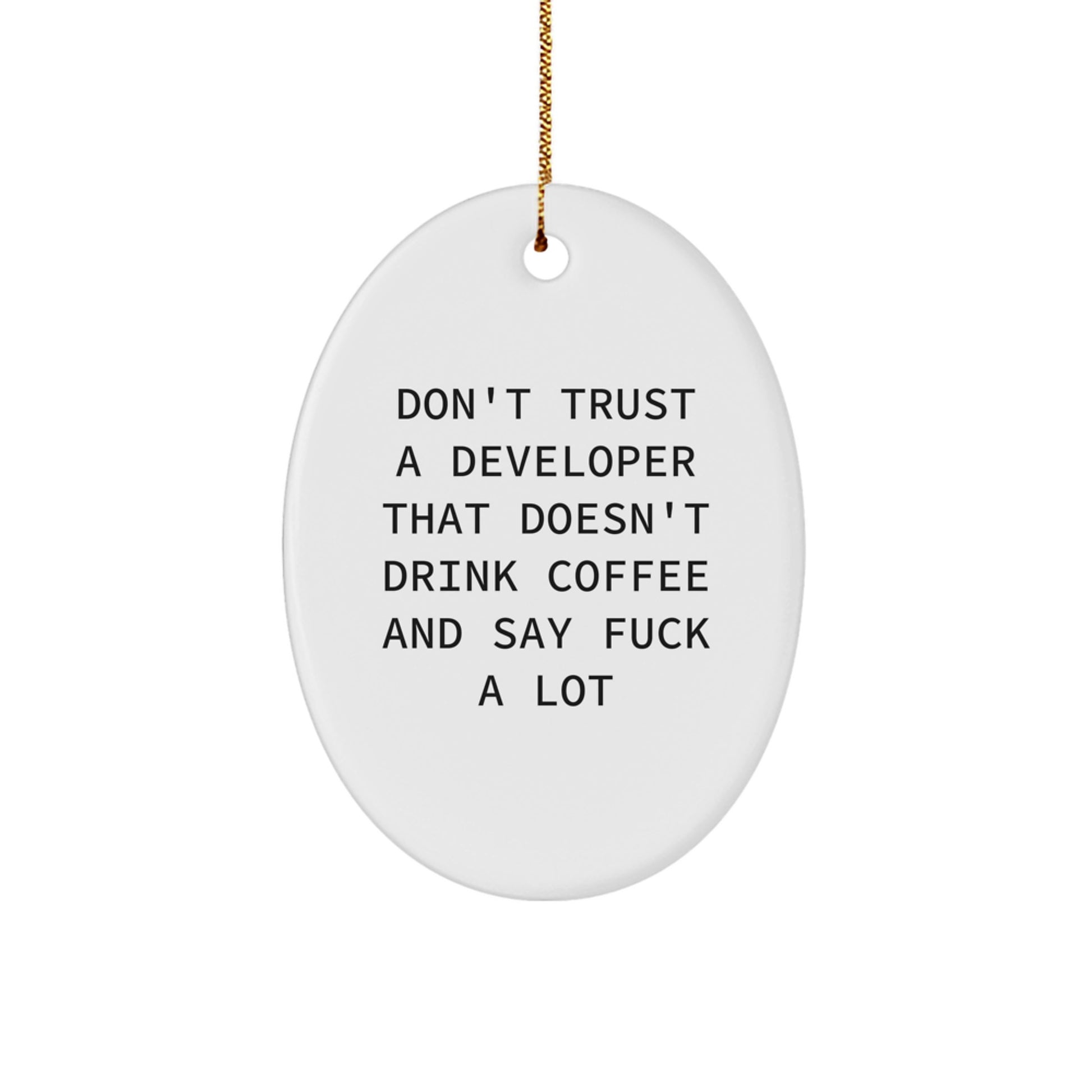 Funny Developer Gifts from Men to Friends: Don't Trust A Developer That Doesn't Drink Coffee And Say F--k A Lot Oval Ornament for Christmas - Image 1