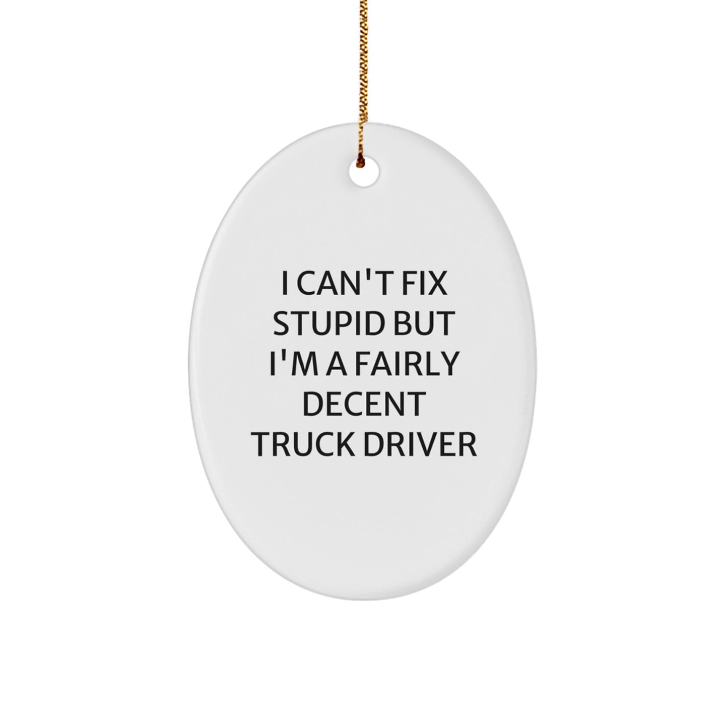 Funny Truck Driver Oval Ornament Gifts from Family - I Can't Fix Stupid But I'm A Fairly Decent Truck Driver For Christmas - Image 1