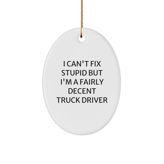 Funny Truck Driver Oval Ornament Gifts from Family - I Can't Fix Stupid But I'm A Fairly Decent Truck Driver For Christmas - Image 1