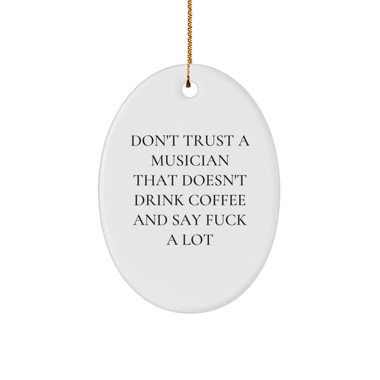 Funny Musician Gifts from Friends - Oval Ornament for Men & Women - Don't Trust A Musician That Doesn't Drink Coffee And Say F--k A Lot - Christmas Unique Gifts for Musician Fans - Image 1