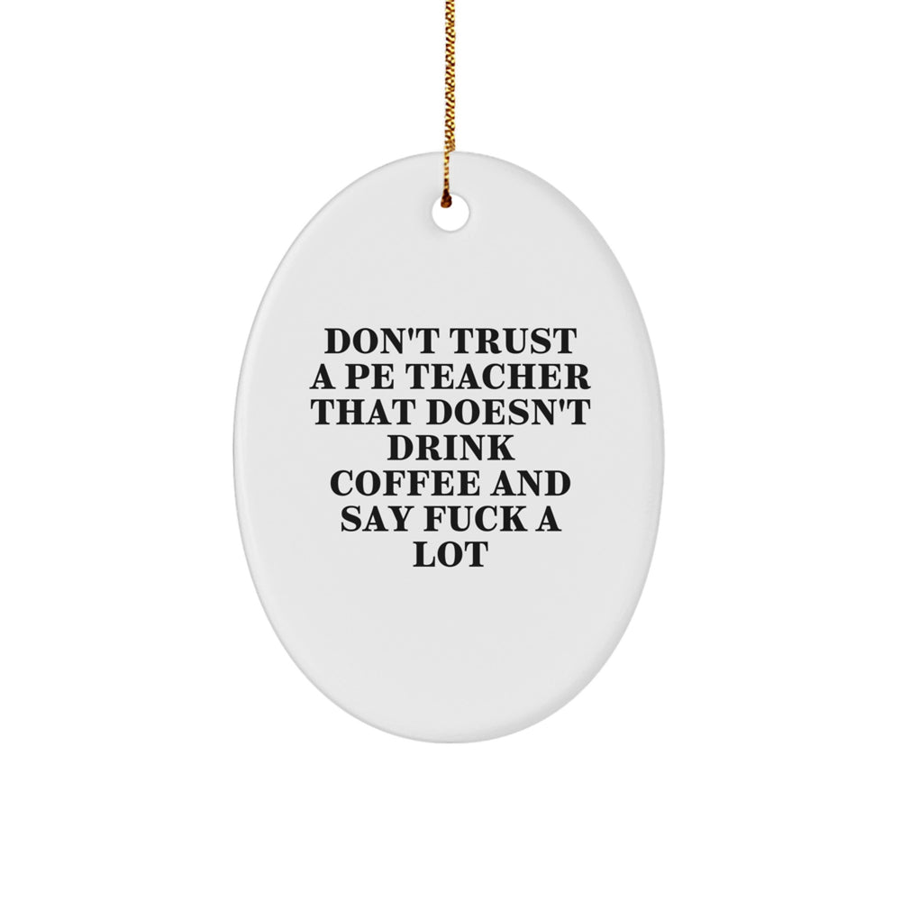 Funny PE Teacher Gifts from Friends for Christmas Oval Ornament 'Don't Trust...' - Image 1