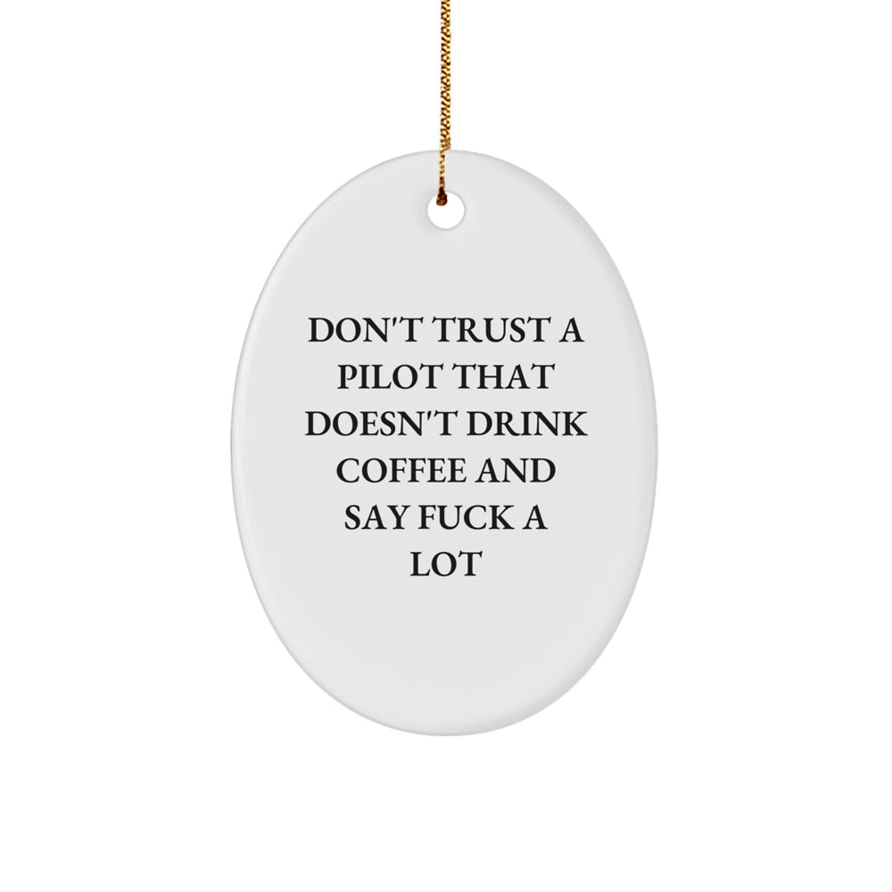 Funny Pilot Gifts from Friends for Christmas - 'Don't Trust...' Oval Ornament, Unique Pilots' Present, Gift for Men or Women - Image 1