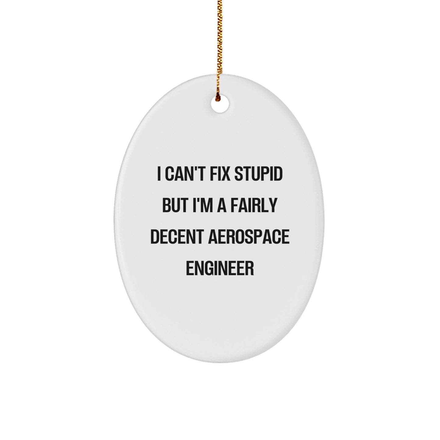 Funny Aerospace Engineer Gifts from Friends for Christmas - Oval Ornament with I Can't Fix Stupid Quote - Image 1