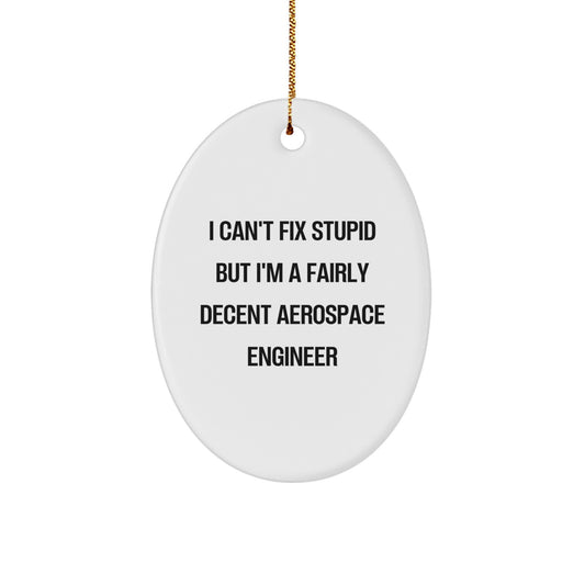 Funny Aerospace Engineer Gifts from Friends for Christmas - Oval Ornament with I Can't Fix Stupid Quote - Image 1
