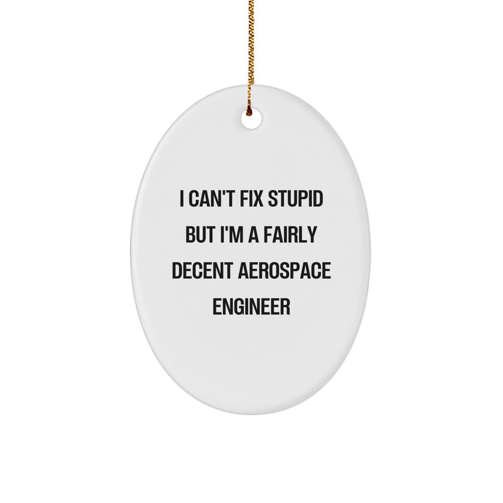 Funny Aerospace Engineer Gifts from Friends for Christmas - Oval Ornament with I Can't Fix Stupid Quote - Image 1