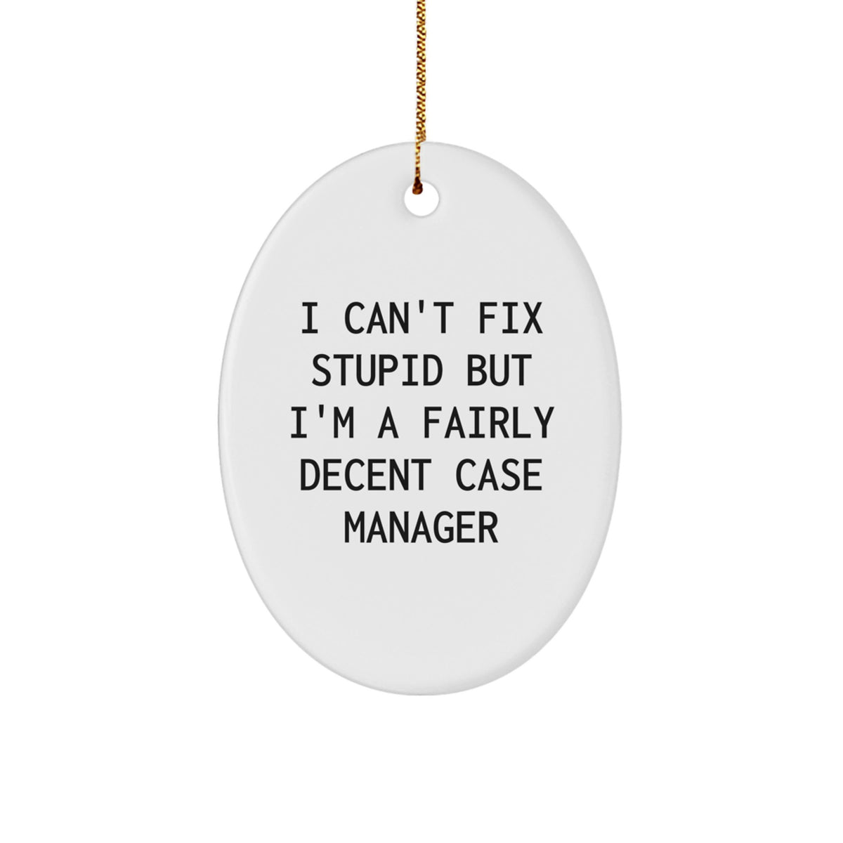 Funny Case Manager Gifts for Men Christmas Oval Ornament with I Can't Fix 'Stupid' Quote, Gifts from Coworkers to Case Manager - Image 1