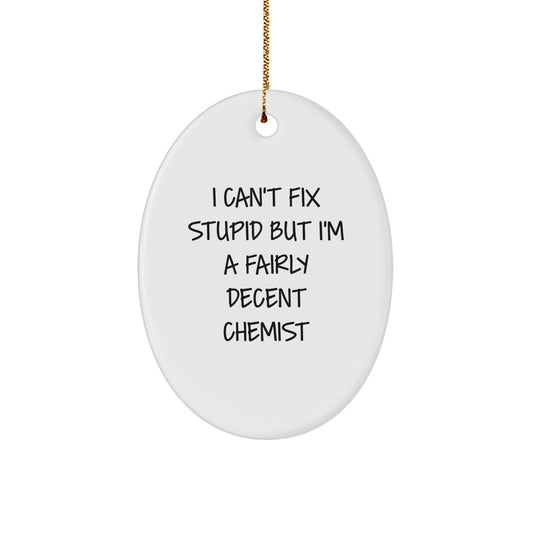 Funny Chemist Gifts - Oval Ornament 'I Can't Fix Stupid But I'm A Fairly Decent Chemist' - Christmas Unique Gifts from Friends to Family - Image 1