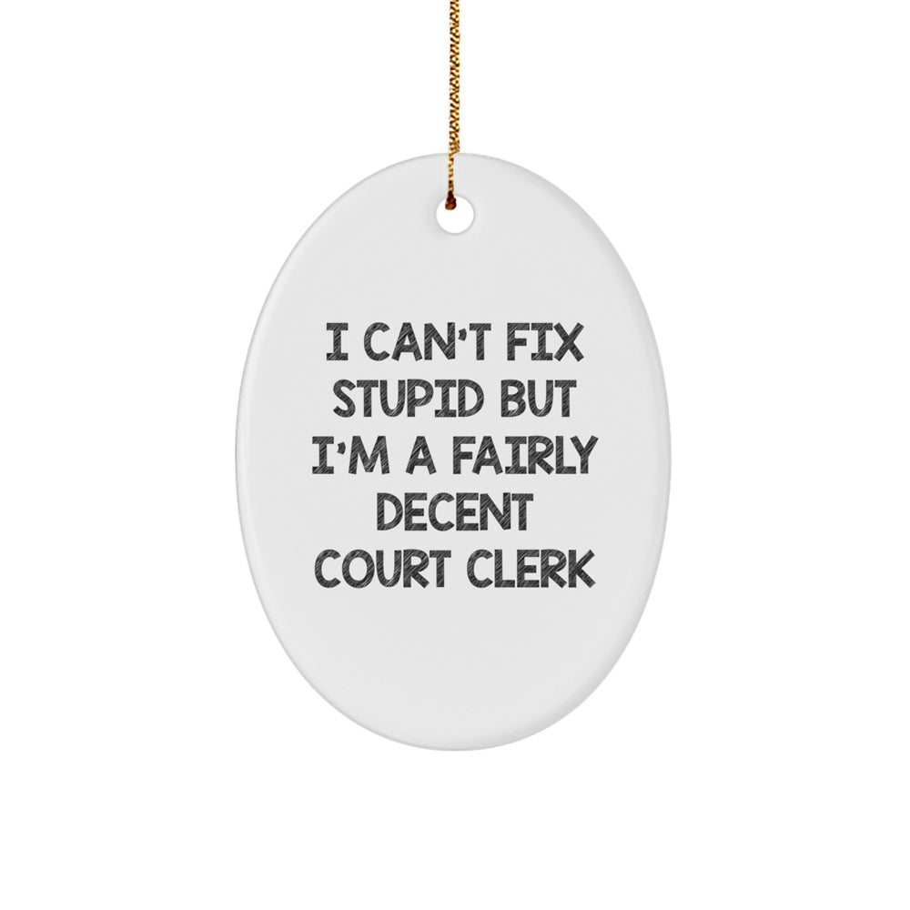 Funny Court Clerk Oval Ornament Gifts from Men - 'I Can't Fix Stupid But I'm A Fairly Decent Court Clerk' - Christmas Unique Court Clerk Gifts - Image 1