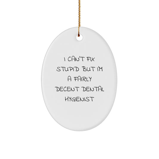 Dental Hygienist Gifts from Friends - Funny Oval Ornament 'I Can't Fix Stupid But I'm A Fairly Decent Dental Hygienist' for Christmas Unique Gifts - Image 1