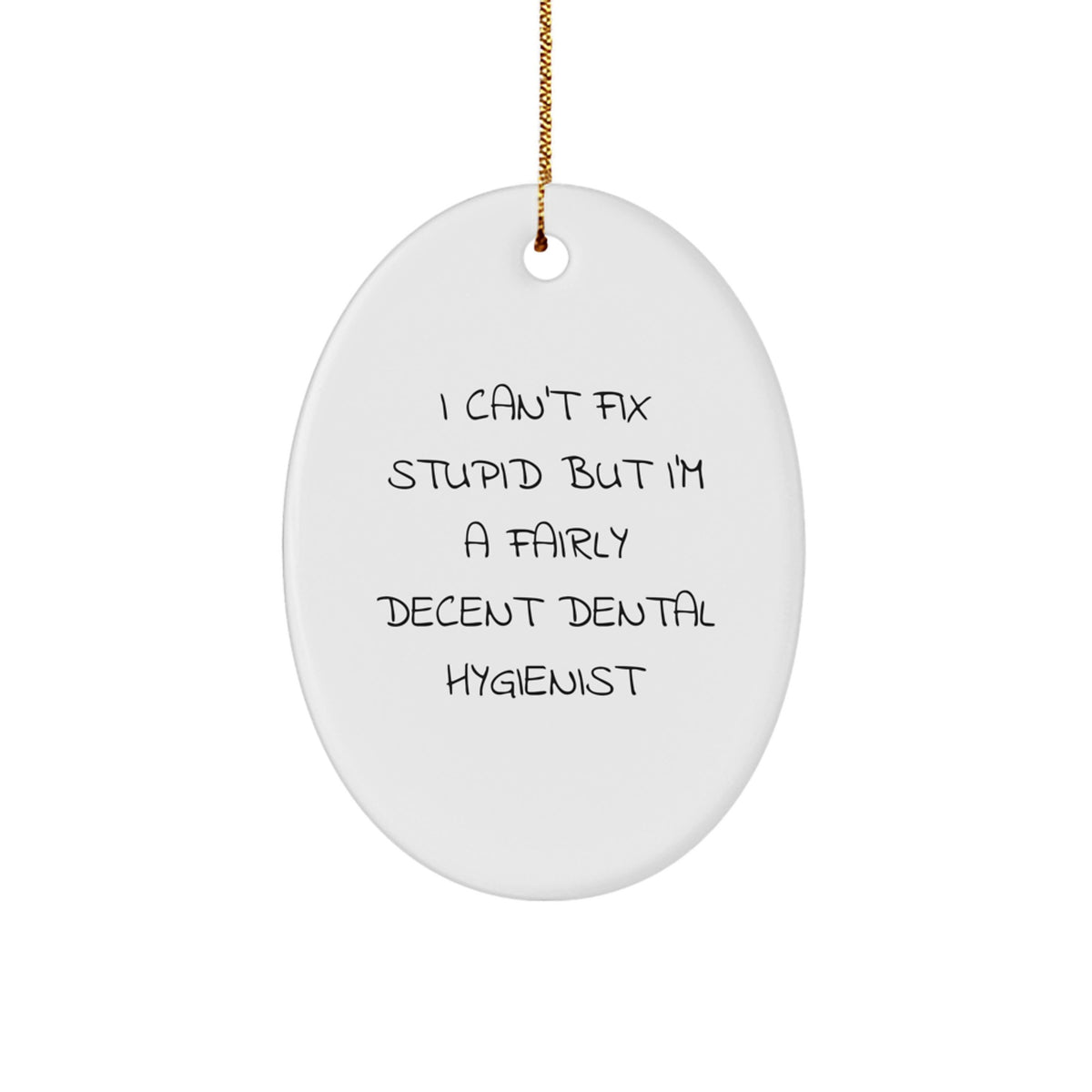 Dental Hygienist Gifts from Friends - Funny Oval Ornament 'I Can't Fix Stupid But I'm A Fairly Decent Dental Hygienist' for Christmas Unique Gifts - Image 1