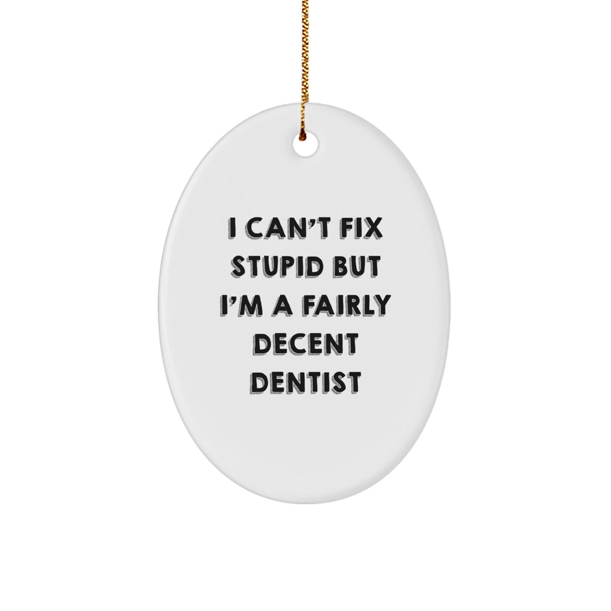 Funny Dentist Gifts from Friends, Oval Ornament for Dentist, 'I Can't Fix Stupid But I'm A Fairly Decent Dentist' Quote, Christmas Unique Gifts for Family - Image 1