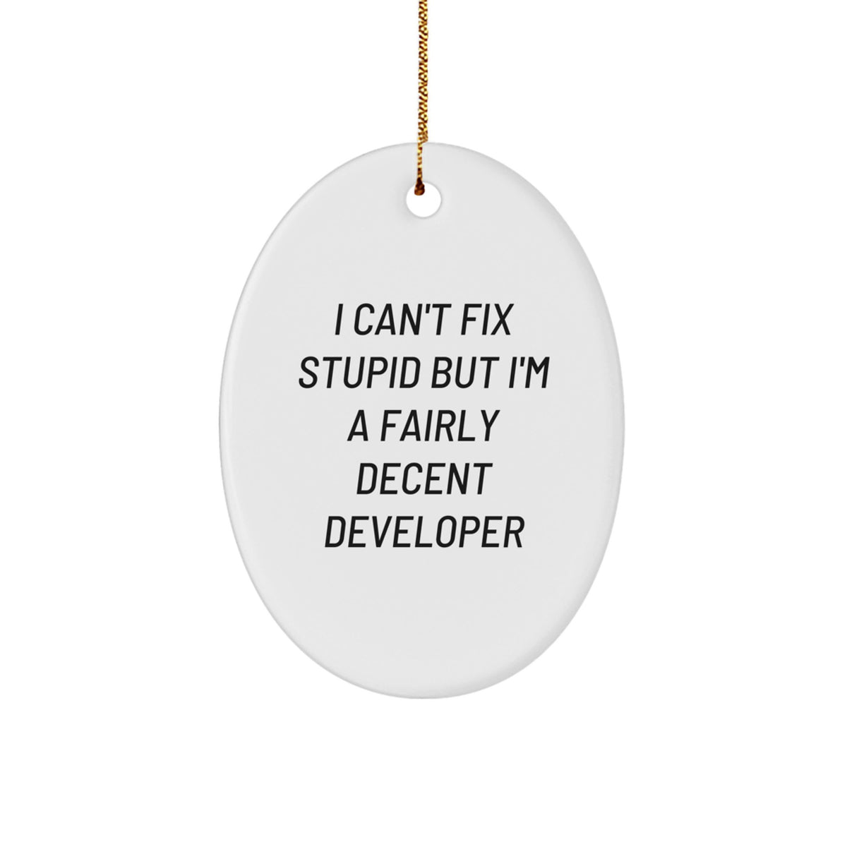 Funny Developer Gifts from Family - 'I Can't Fix Stupid' Oval Ornament for Christmas - Image 1