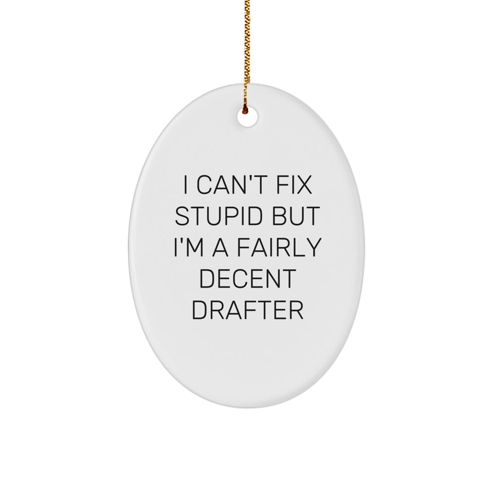 Funny Drafter Gifts from Friends for Men - Oval Ornament with 'I Can't Fix Stupid' Quote, White, Christmas Unique Gifts for Him - Image 1