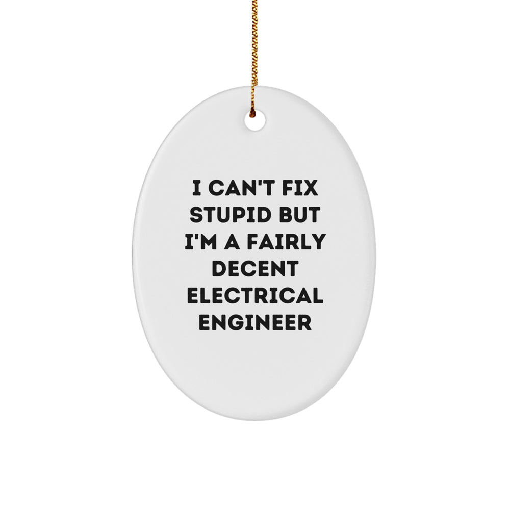 Funny Electrical Engineer Gifts - 'I Can't Fix Stupid But I'm A Fairly Decent Electrical Engineer' Oval Ornament for Christmas - Image 1