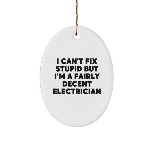 Funny Electrician Gifts from Men to Coworkers - I Can't Fix Stupid Oval Ornament for Electricians, Christmas Unique Gifts - Image 1