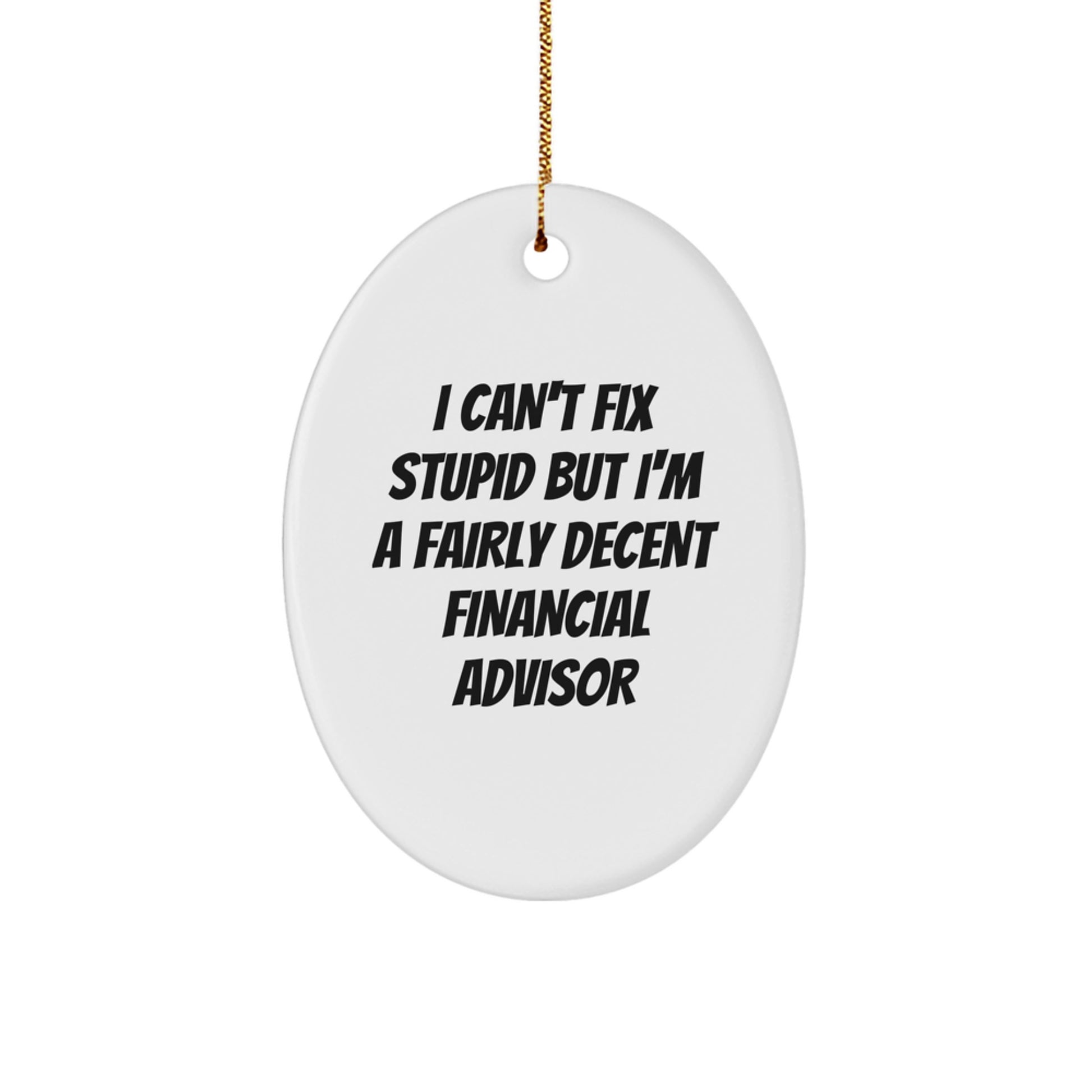 Funny Financial Advisor Gifts from Friends for Christmas Oval Ornament - 'I Can't Fix Stupid But I'm A Fairly Decent Financial Advisor' Quote - Image 1