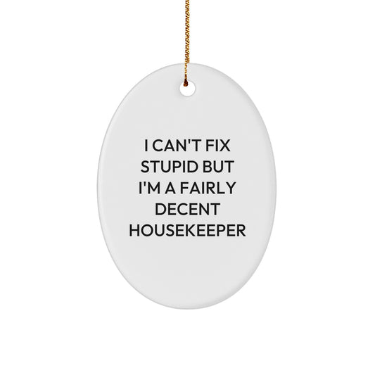 Funny Housekeeper Gifts from Friends to Housekeeper - Oval Ornament I Can't Fix Stupid But I'm A Fairly Decent Housekeeper - Christmas Unique Gifts - Image 1