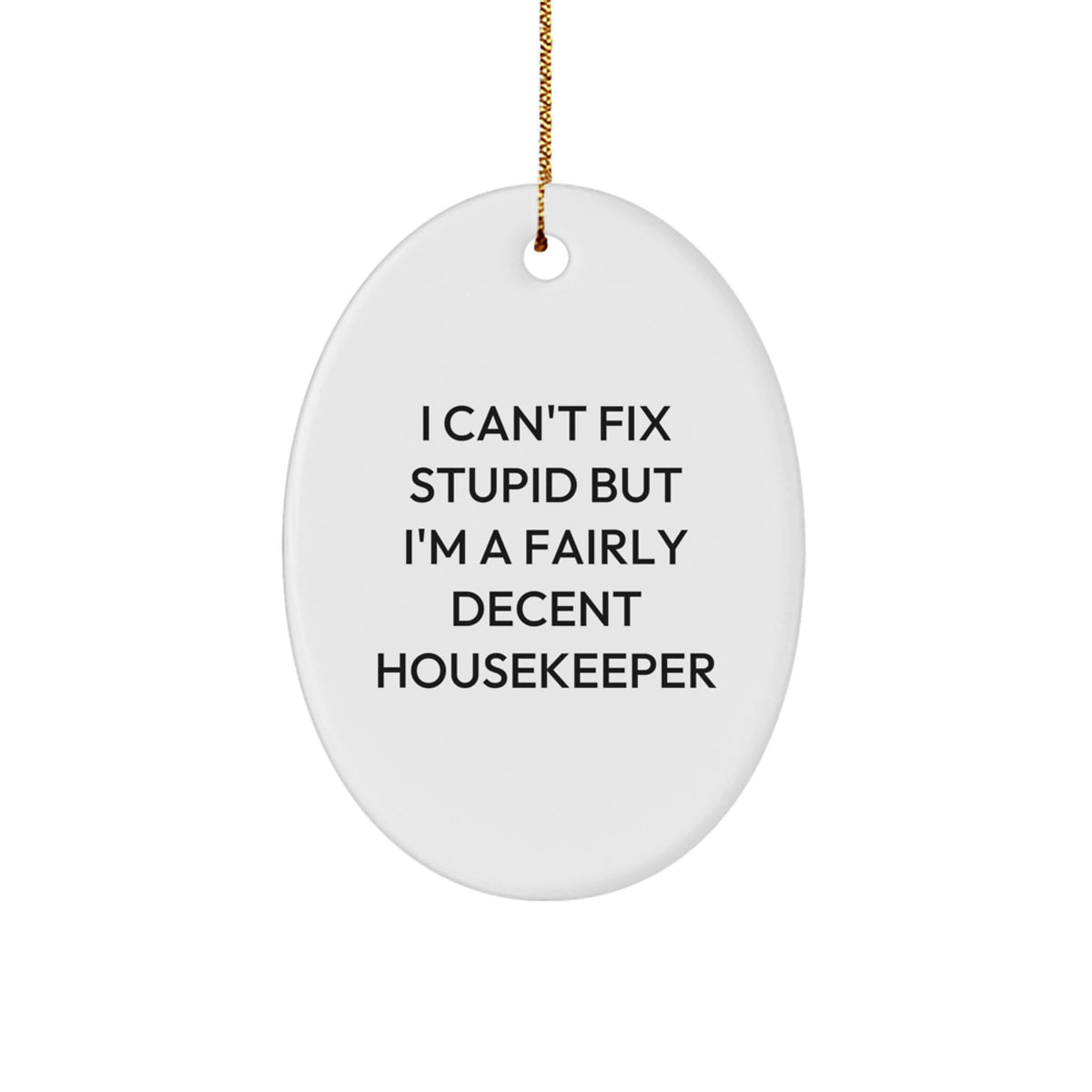Funny Housekeeper Gifts from Friends to Housekeeper - Oval Ornament I Can't Fix Stupid But I'm A Fairly Decent Housekeeper - Christmas Unique Gifts - Image 1