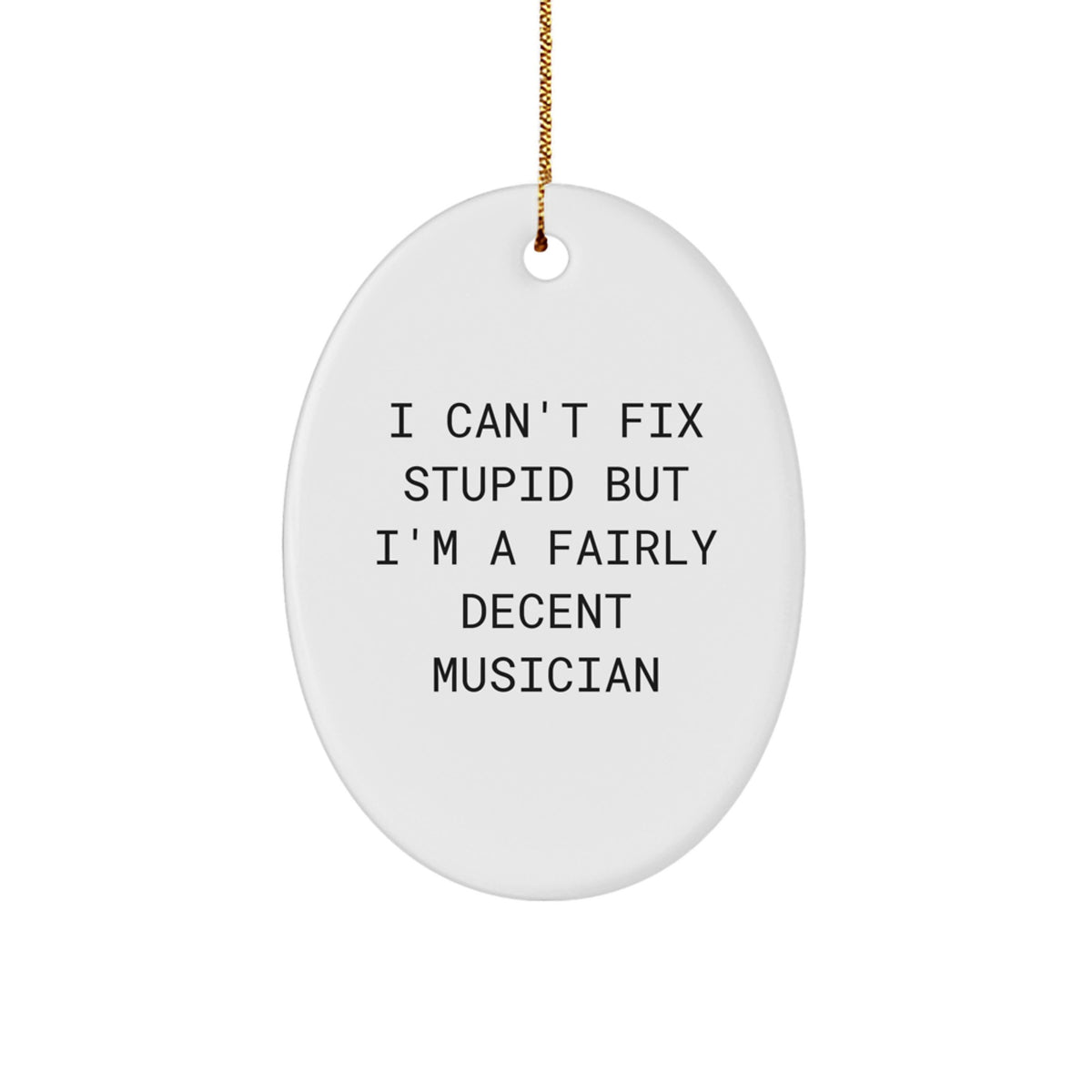 Funny Musician Gifts from Friends for Christmas - Oval Ornament I Can't Fix Stupid But I'm A Fairly Decent Musician - Image 1
