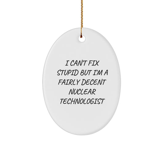 Funny Nuclear Technologist Oval Ornament Gifts from Friends, Christmas Unique Decorations with 'I Can't Fix Stupid' - Image 1