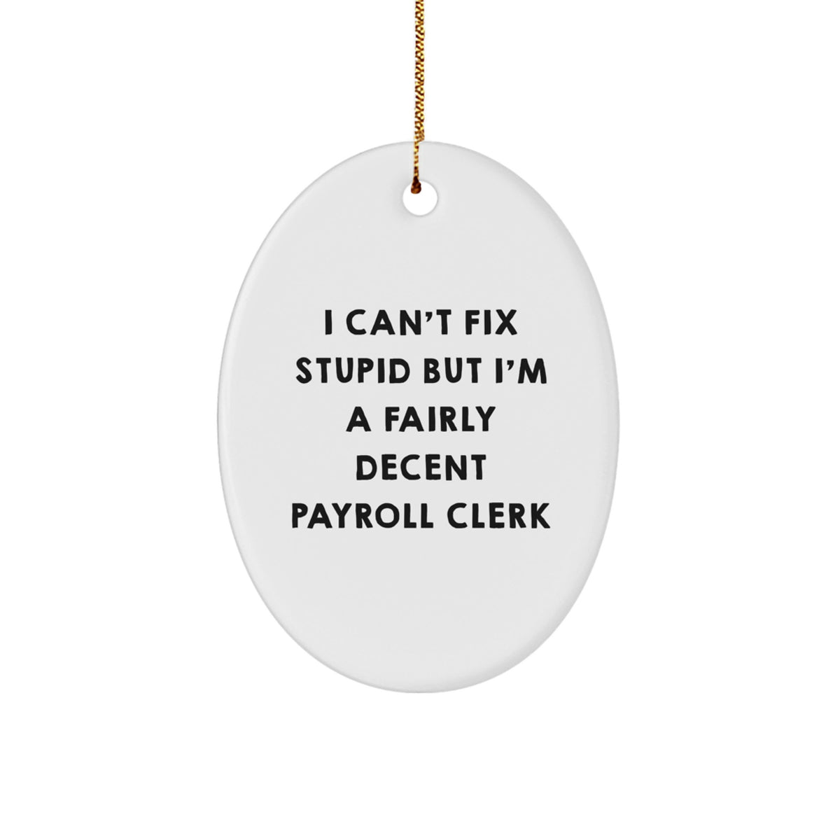 Payroll Clerk Oval Ornament Gifts from Friends, 'I Can't Fix Stupid But I'm A Fairly Decent Payroll Clerk' Christmas Oval Decor - Image 1