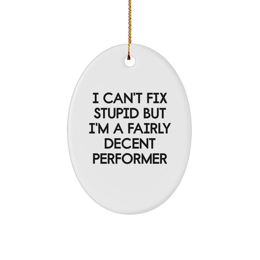 Funny Performer Oval Ornament Gifts from Friends - I Can't Fix Stupid But I'm A Fairly Decent Performer - Oval Ornament for Men, Women, Family - Image 1