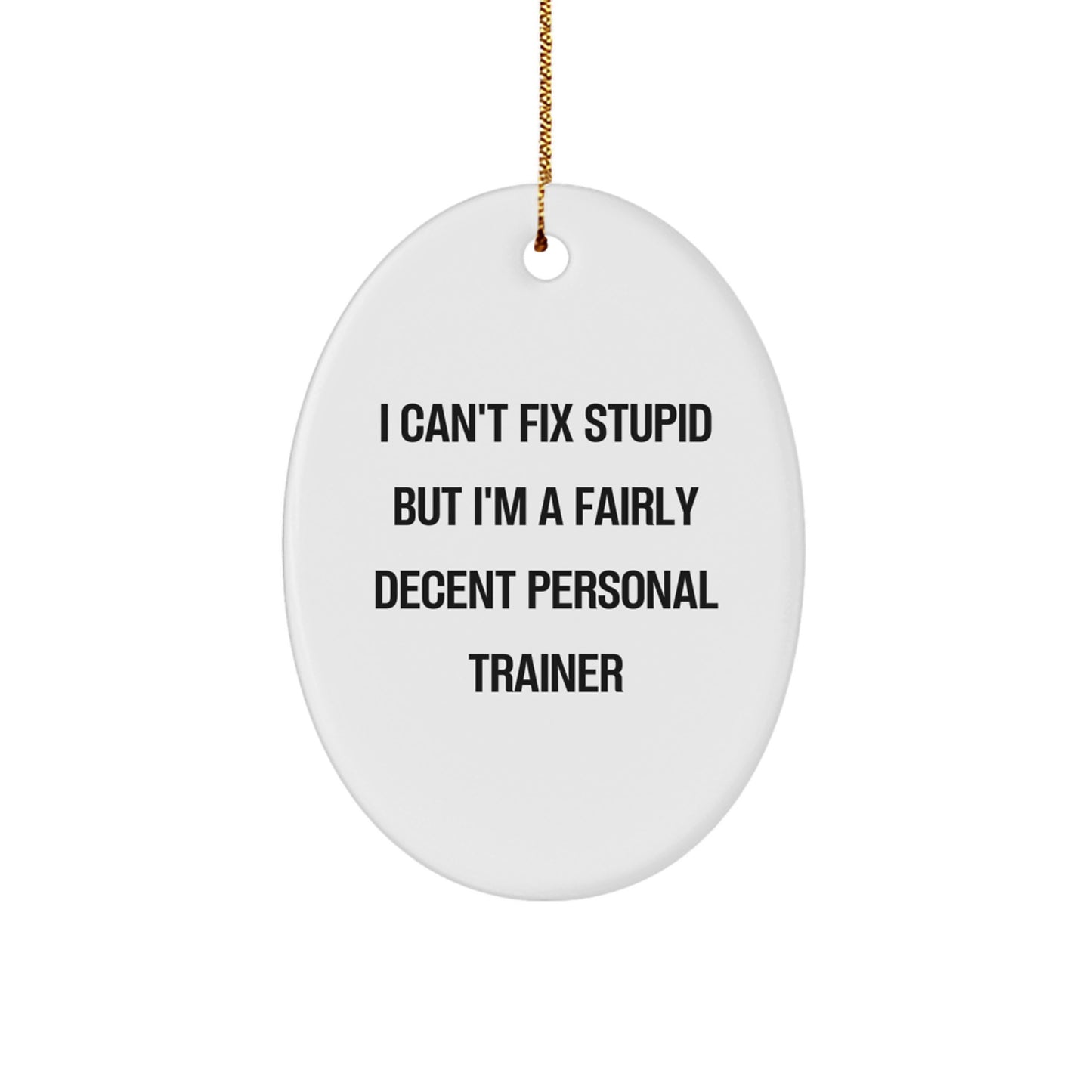 Personal Trainer Gifts from Friends for Christmas - Funny Oval Ornament I Can't Fix Stupid But I'm A Fairly Decent Personal Trainer - Image 1