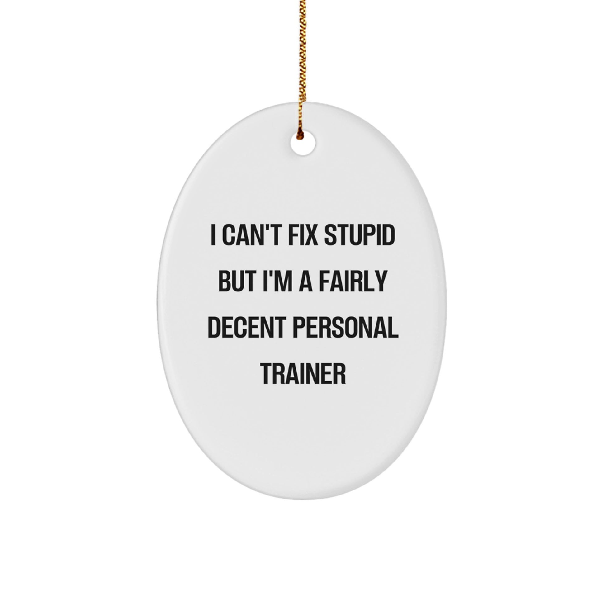 Personal Trainer Gifts from Friends for Christmas - Funny Oval Ornament I Can't Fix Stupid But I'm A Fairly Decent Personal Trainer - Image 1