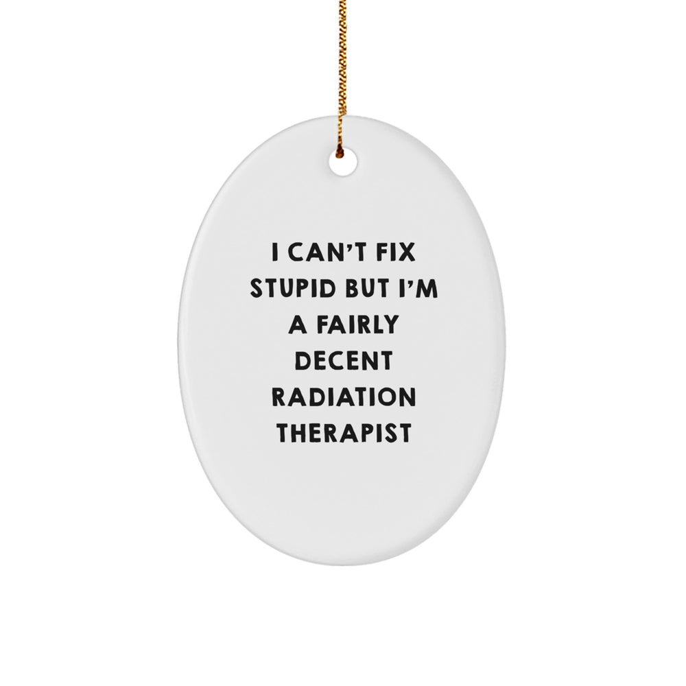 Funny Radiation Therapist Gifts for Men - Oval Ornament - I Can't Fix Stupid But I'm A Fairly Decent Radiation Therapist, from Friends to Coworkers - Unique Christmas Unique Gifts - Image 1