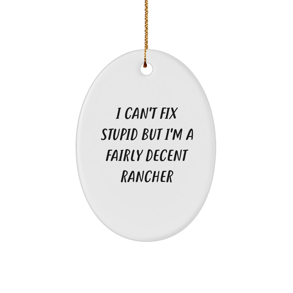 Funny Rancher Gifts from Friends and Family for Men or Women - Oval Ornament - I 'm A Fairly Decent Rancher - Image 1
