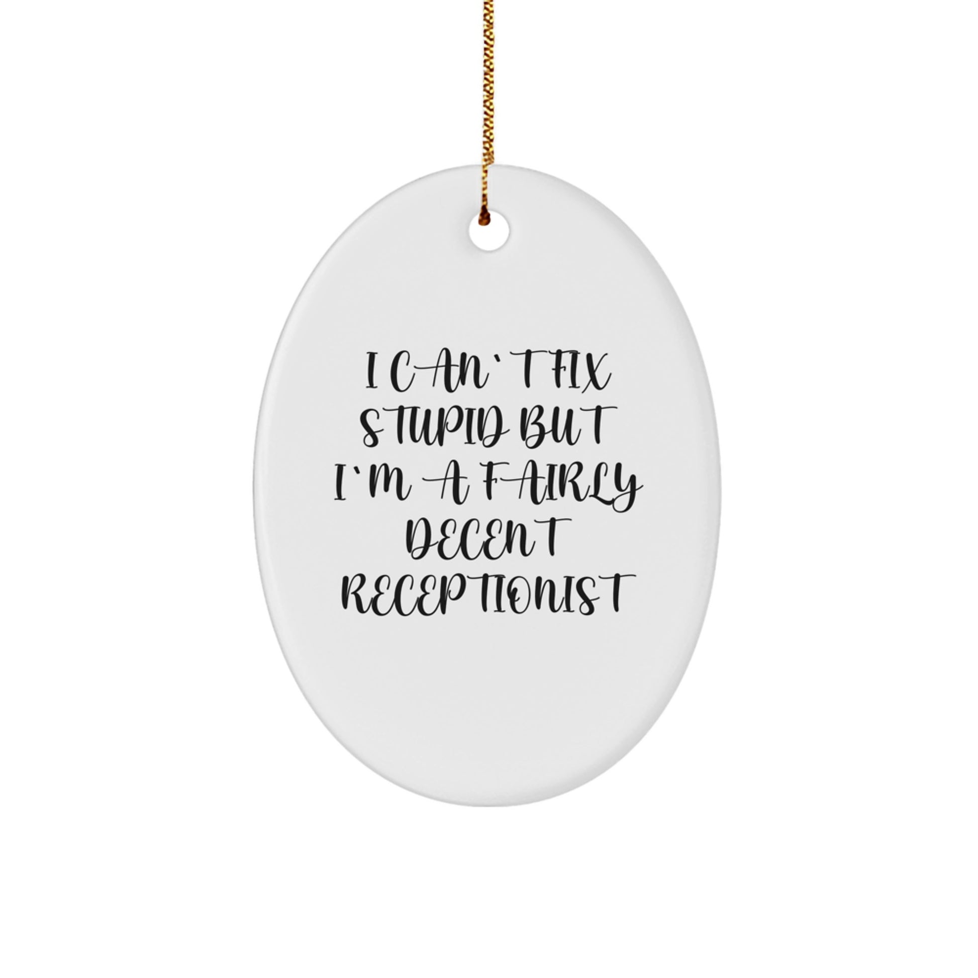 Funny Receptionist Gifts from Friends - Oval Ornament with I Can't Fix Stupid But I'm A Fairly Decent Quote, Christmas Unique Presents for Women, Coworkers or Family - Image 1