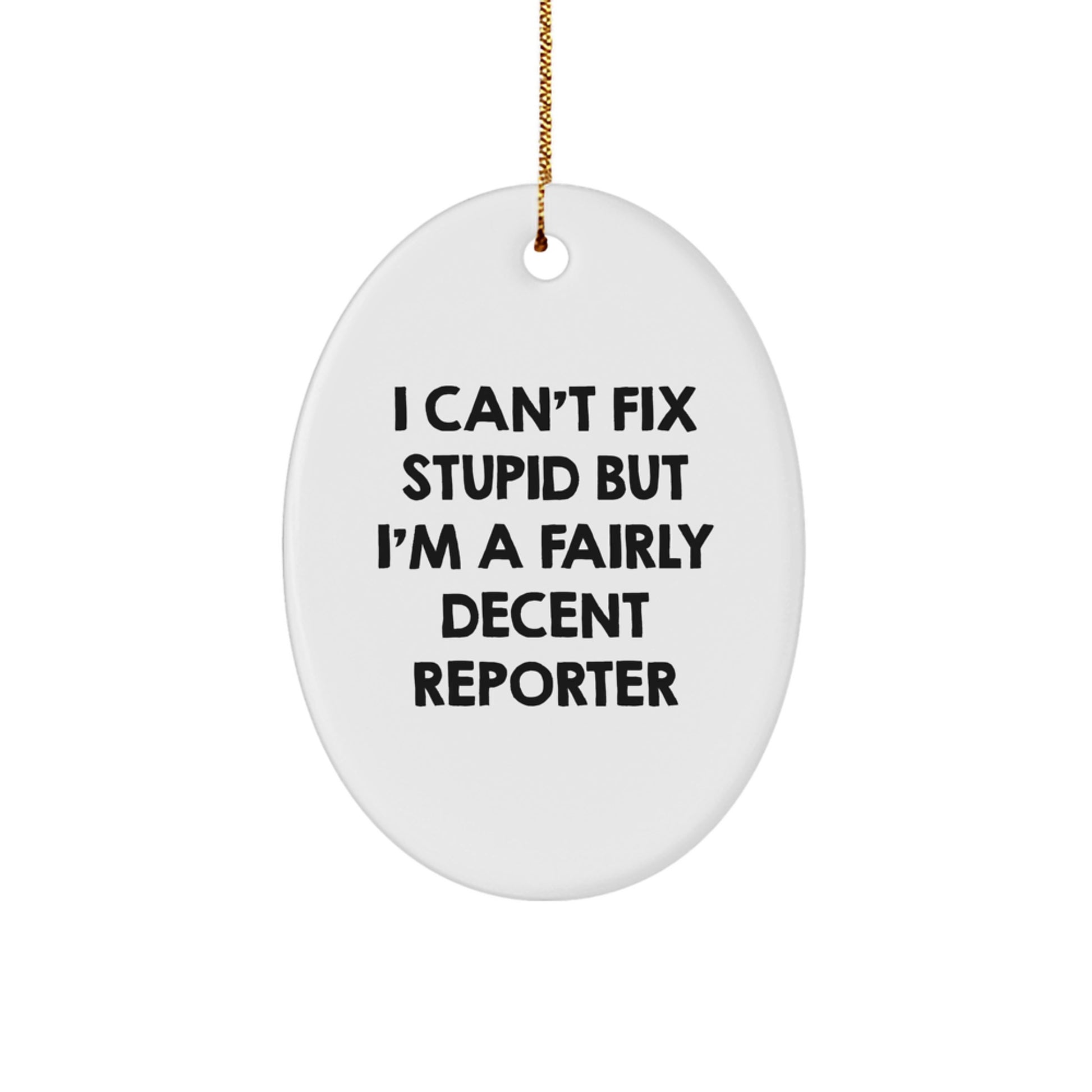Funny Reporter Gifts from Friends - I Can't Fix Stupid Oval Ornament for Reporter's Desk - Unique Christmas Unique Gifts - Image 1