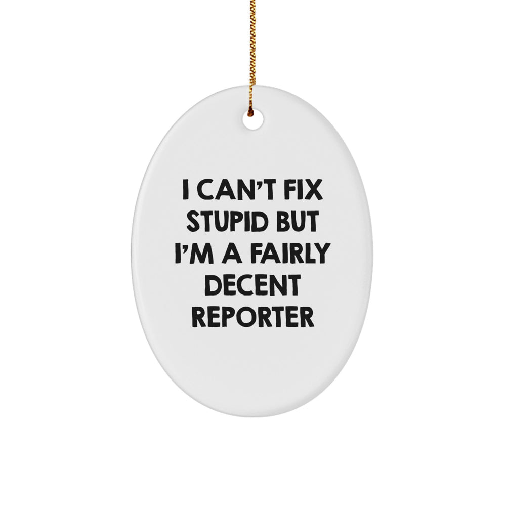 Funny Reporter Gifts from Friends - I Can't Fix Stupid Oval Ornament for Reporter's Desk - Unique Christmas Unique Gifts - Image 1
