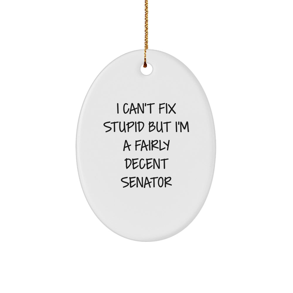 Senator Oval Ornament, Funny Quote, I Can't Fix Stupid But I'm A Fairly Decent Senator, Gifts from Family to Senator, Christmas Unique Gifts - Image 1
