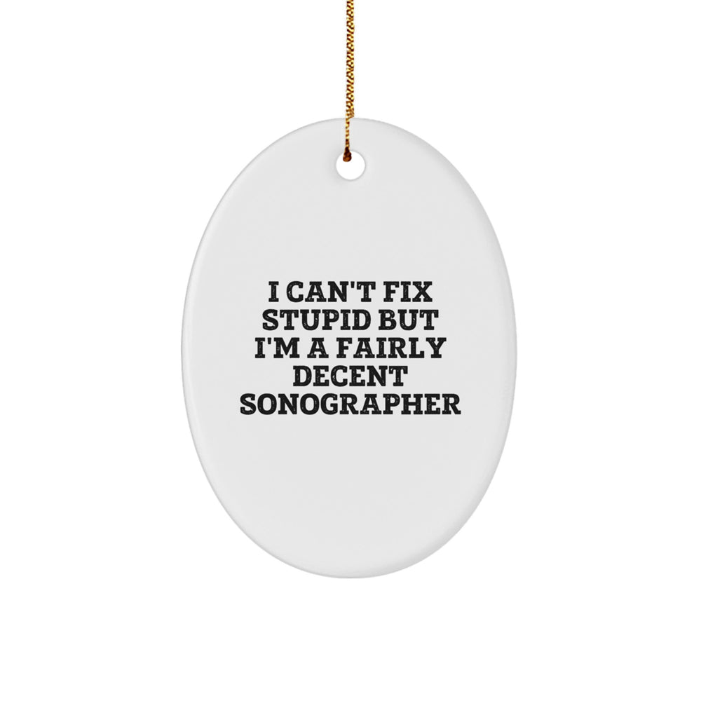 Funny Sonographer Gifts from Friends for Christmas - I Can't Fix Stupid But I'm A Fairly Decent Sonographer Oval Ornament - Image 1