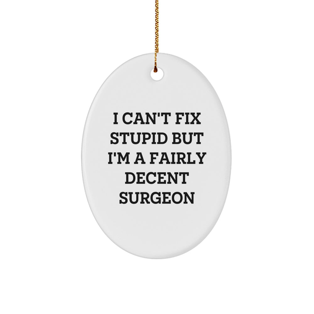 Funny Surgeon Gifts - Oval Ornament with 'I Can't Fix Stupid But I'm A Fairly Decent Surgeon' Quote for Christmas - Image 1