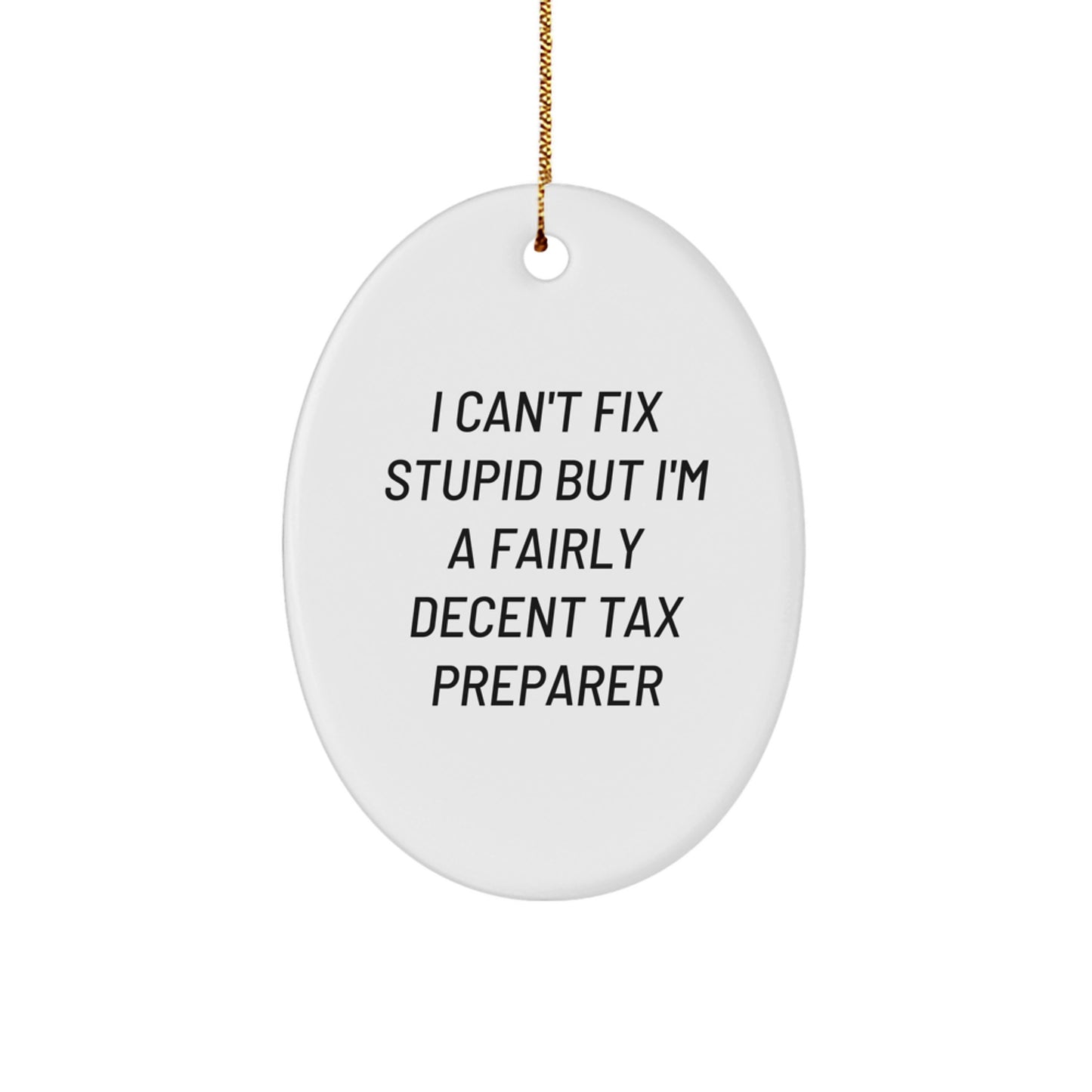 Funny Tax Preparer Gifts from Men to Friends - 'I Can't Fix Stupid' Oval Ornament, Christmas Unique Decorations - Image 1