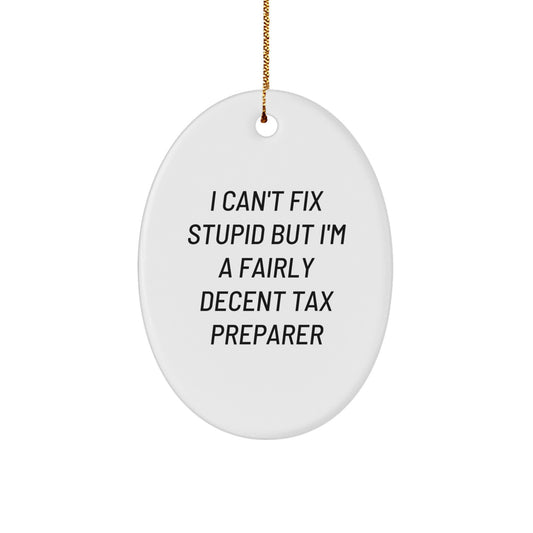 Funny Tax Preparer Gifts from Men to Friends - 'I Can't Fix Stupid' Oval Ornament, Christmas Unique Decorations - Image 1