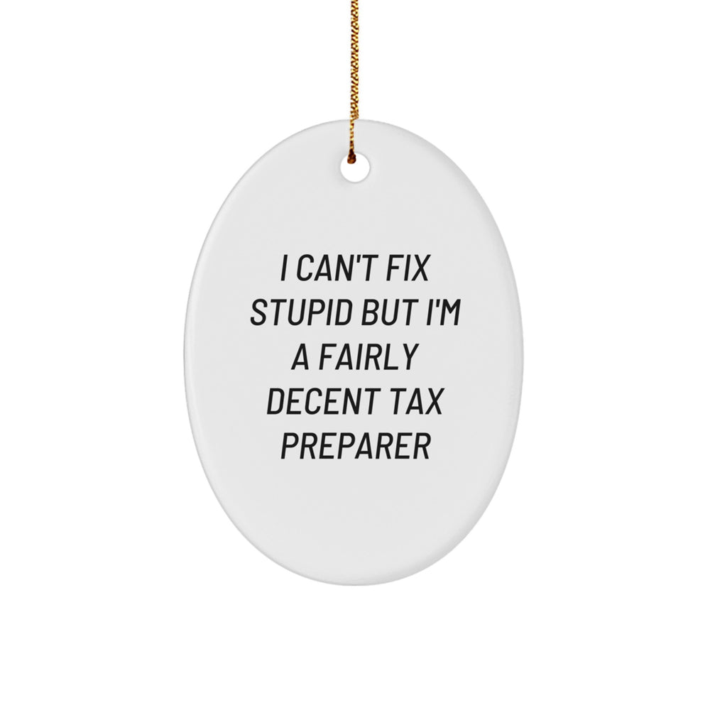 Funny Tax Preparer Gifts from Men to Friends - 'I Can't Fix Stupid' Oval Ornament, Christmas Unique Decorations - Image 1