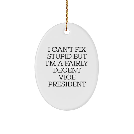Funny Vice President Oval Ornament Gifts for Women from Friends - 'I Can't Fix Stupid But I'm A Fairly Decent Vice President' Christmas Unique Gifts - Image 1